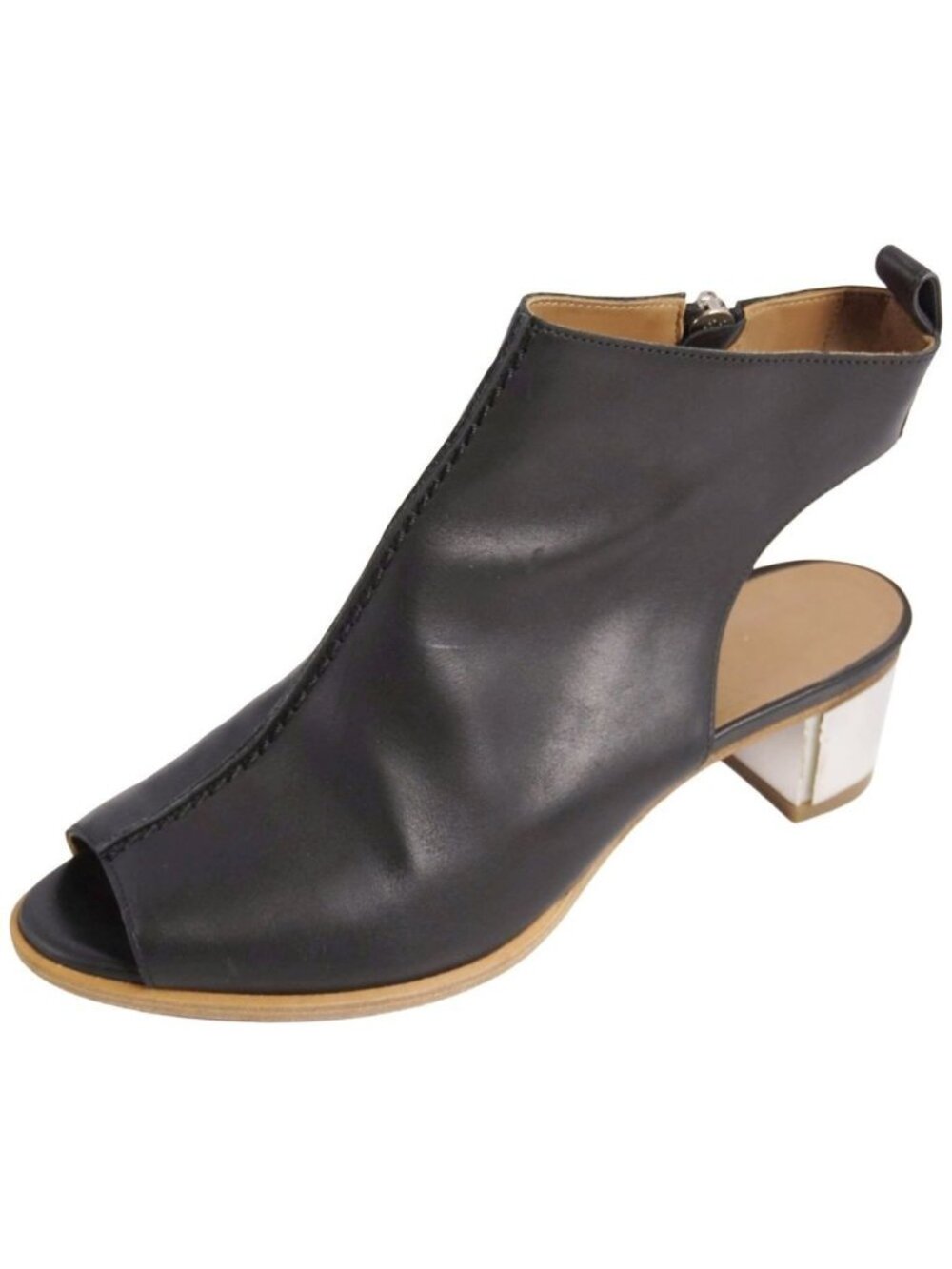Hermes Sandals Side Zipper Metal Heels Leather Shoe